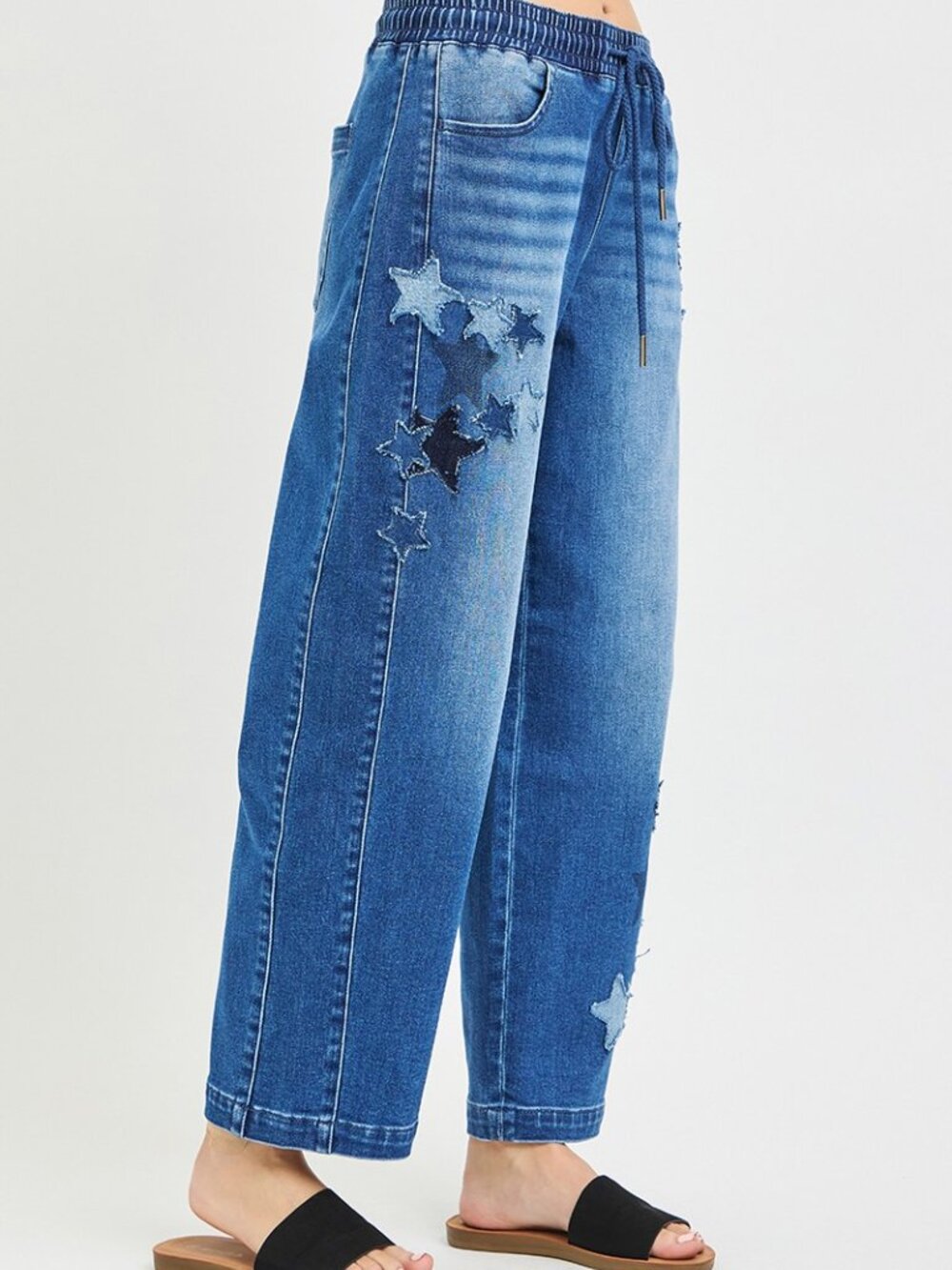 Risen Barrel Star Patchwork Applique Denim - Picture 2 of 3